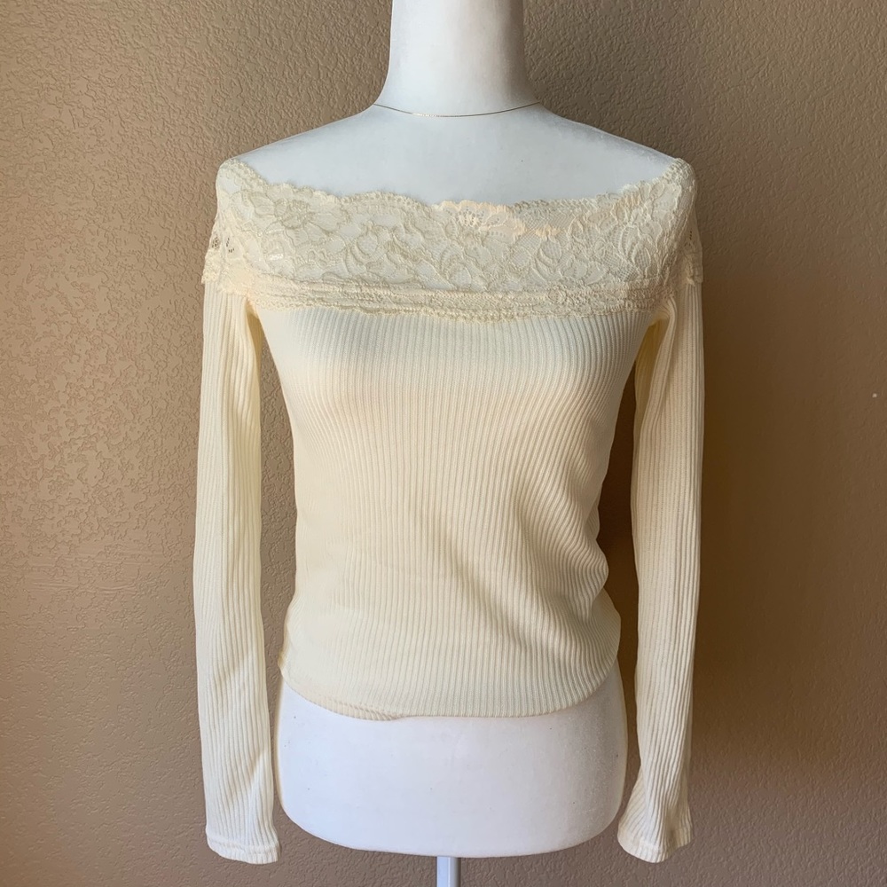 H&M Divided Long Sleeve Lace Top Cream White Small